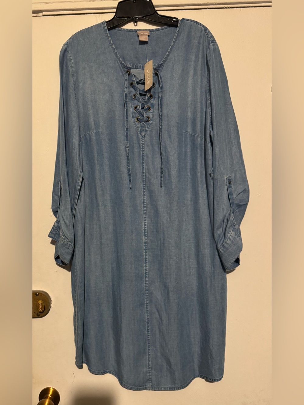 Chico's Blue light Denim Jean Lace-Up Dress ~12/2.5